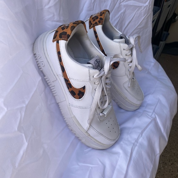 Nike Shoes - Nike Air Force One White Sneakers with Leopard-Print